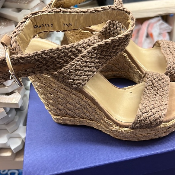 Stuart Weitzman Brown Crochet Wedge Sandals - Picture 2 of 6